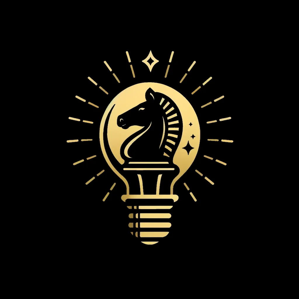 Stratagenius logo: a lightbulb with a horse chess piece within it